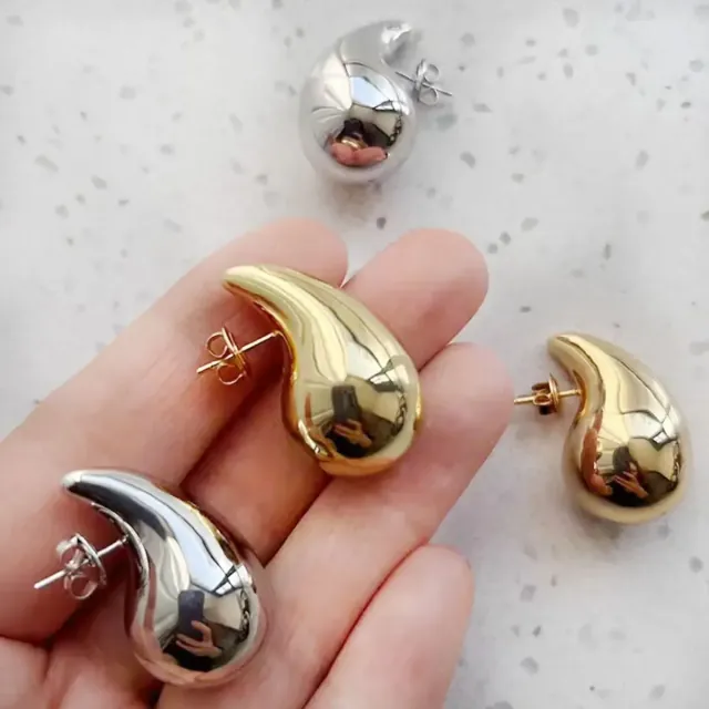 Γυναικεία σκουλαρίκια κρίκοι Chunky Drops 31mm ατσάλι 316L χρυσό bode 02677